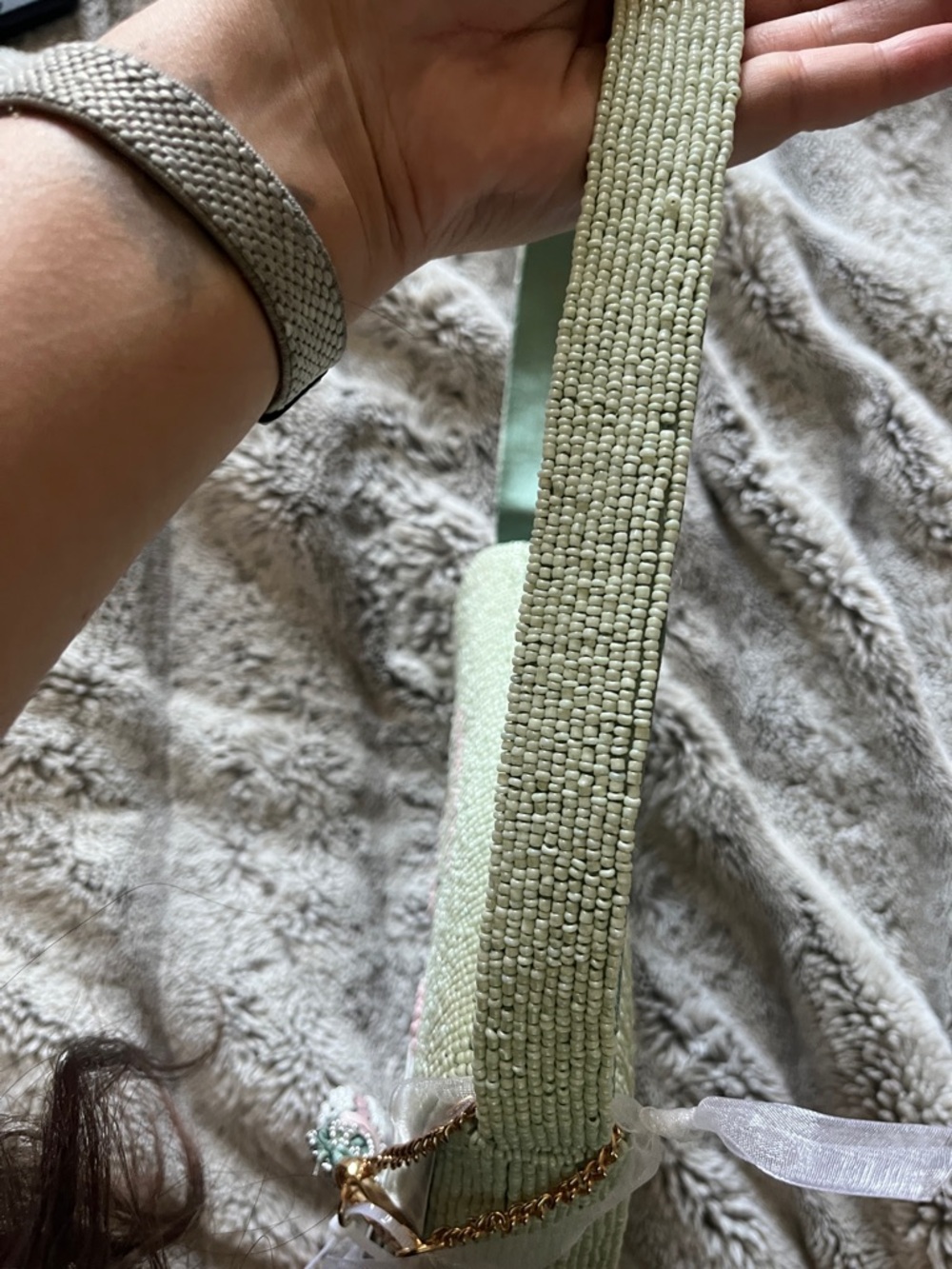 Beaded Mint Green Shoulder Bag with Pink Golf Cart Motif viral TikTok - Picture 9 of 16